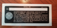 Load image into Gallery viewer, John Deere Snowmobile VIN Decals